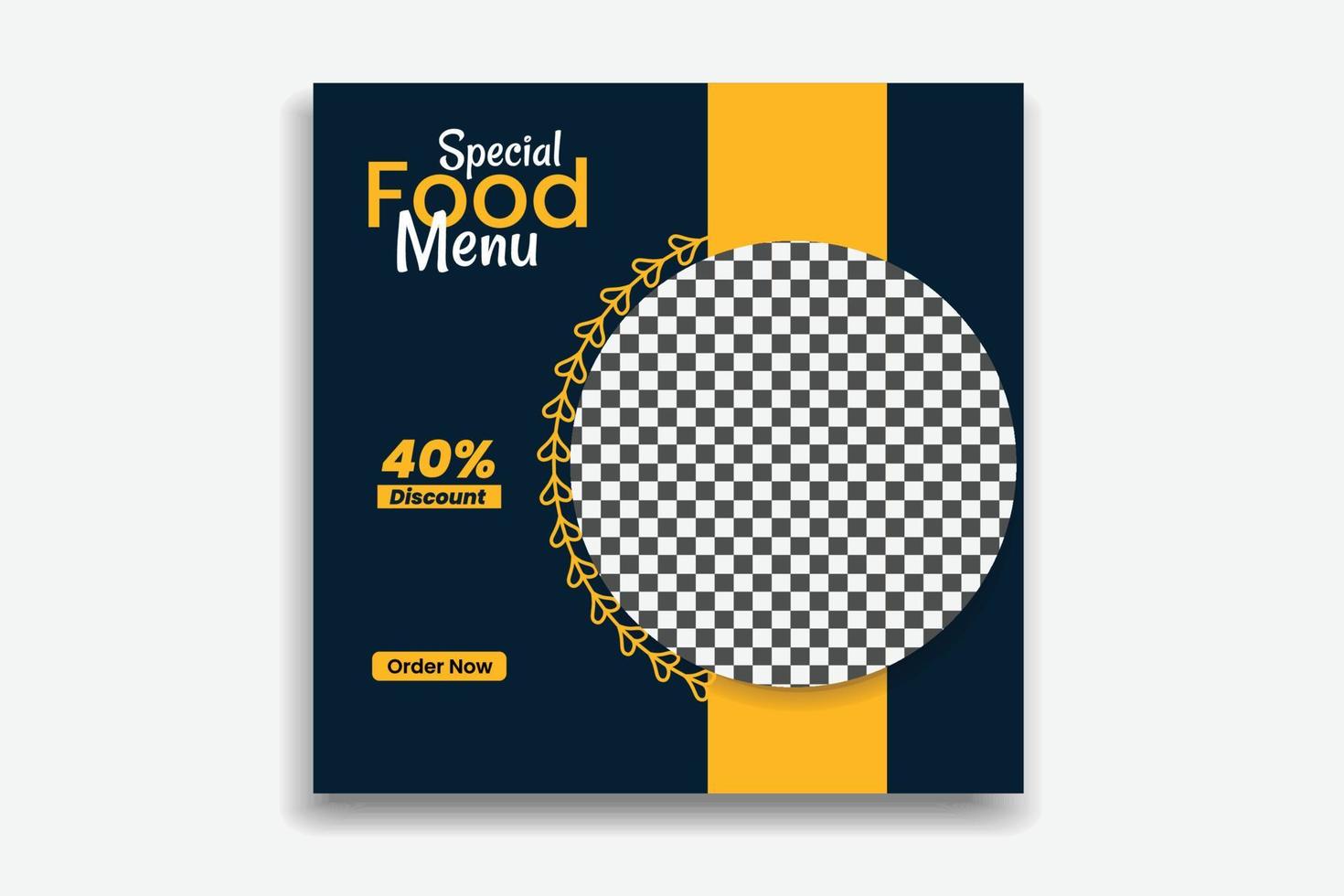 modelo de mídia social de comida, design de menu de comida de restaurante, banner da web, postagem de mídia social vetor