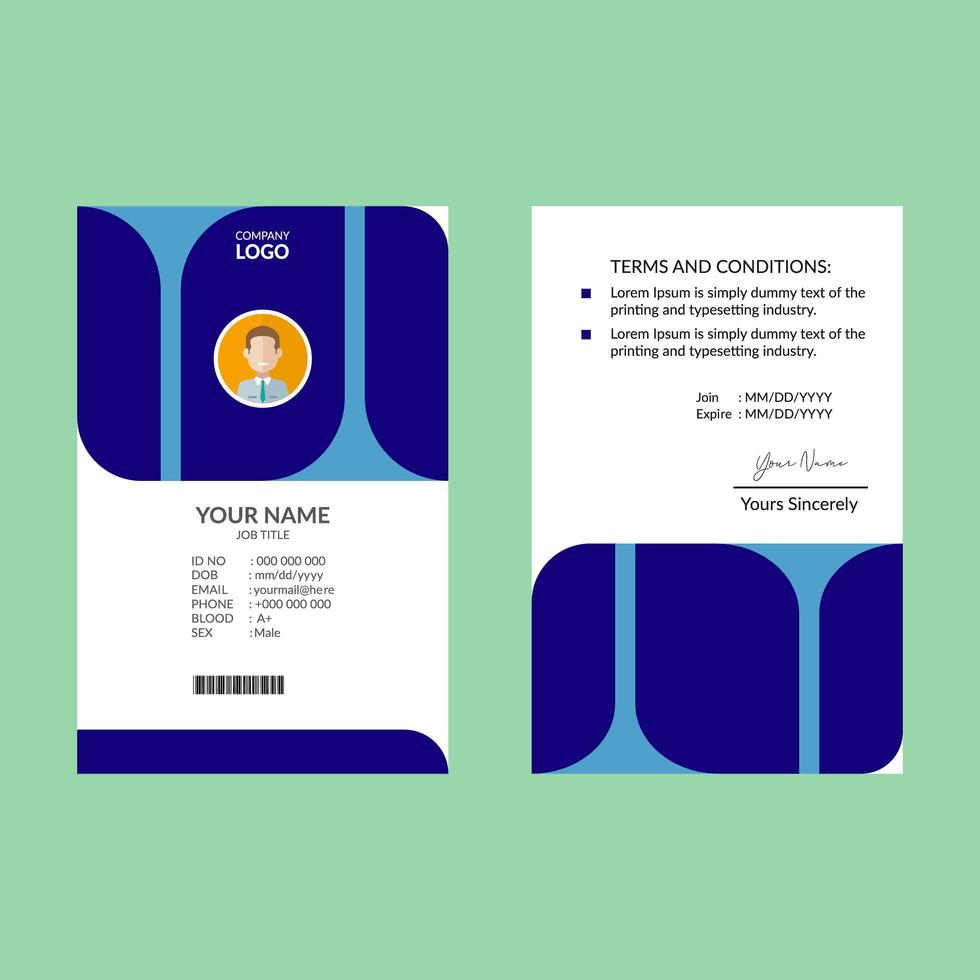 modelo de design de cartão de identificação de forma arredondada azul vetor