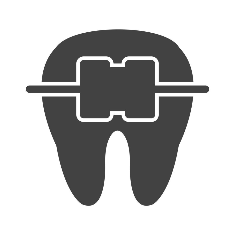 dente com aparelho glifo ícone preto vetor
