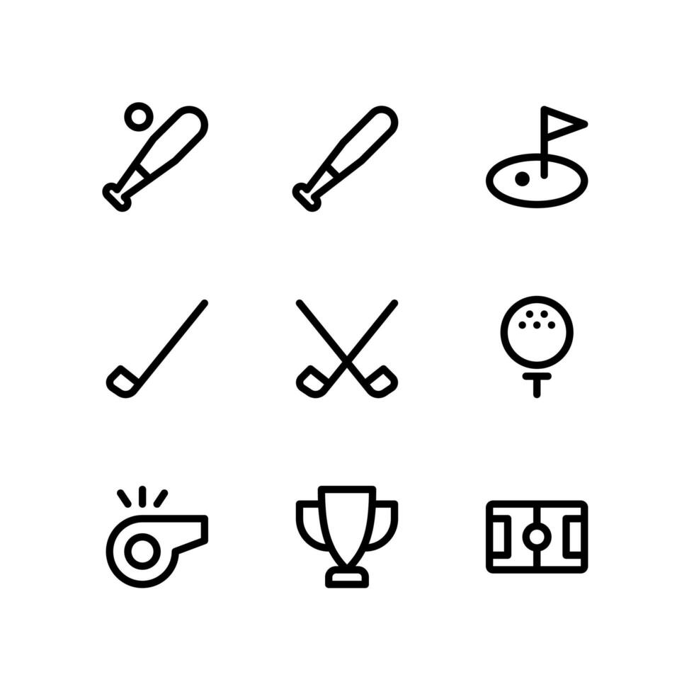 ícones de linha de esporte, incluindo beisebol, golfe e muito mais vetor