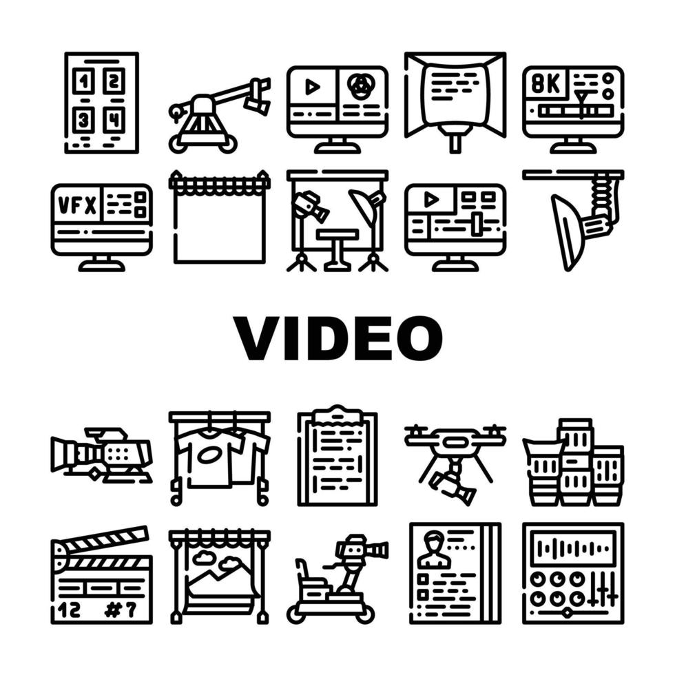 vetor de conjunto de ícones de produção e criação de vídeo