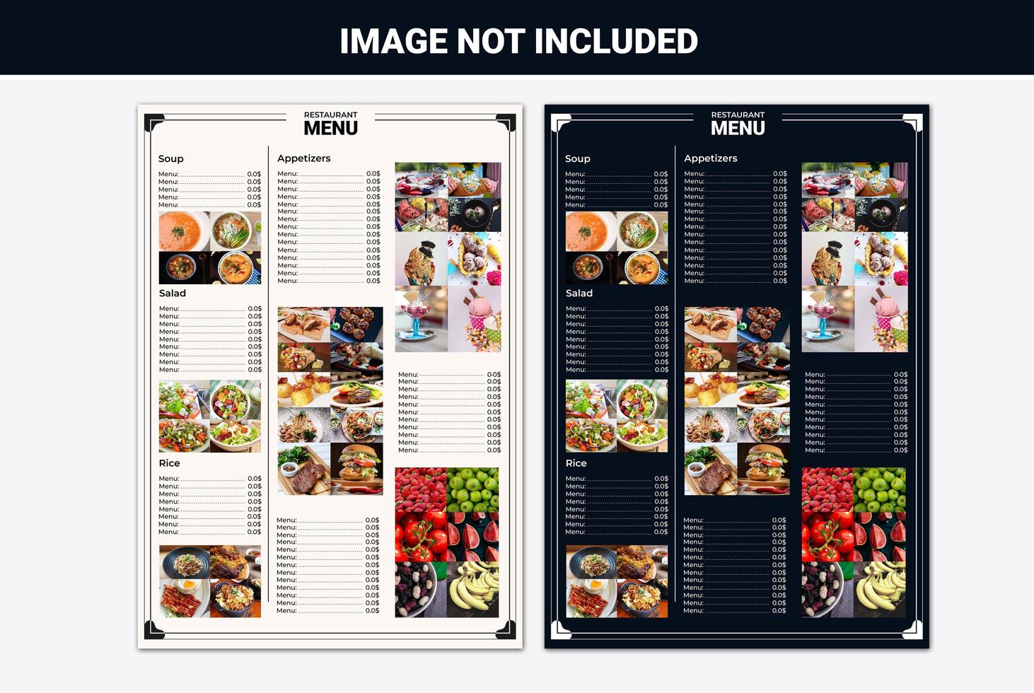 lista de menus do restaurante definida para várias imagens vetor