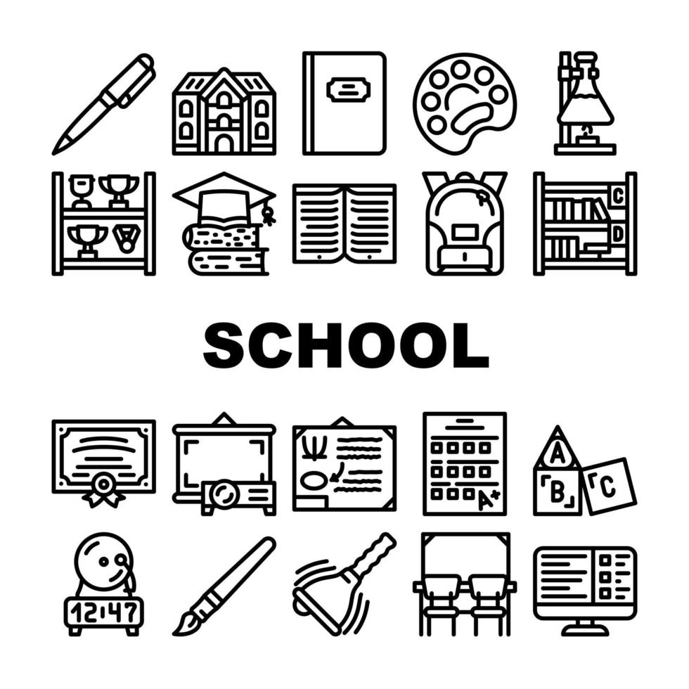 conjunto de ícones de acessórios de papelaria escolar vetor