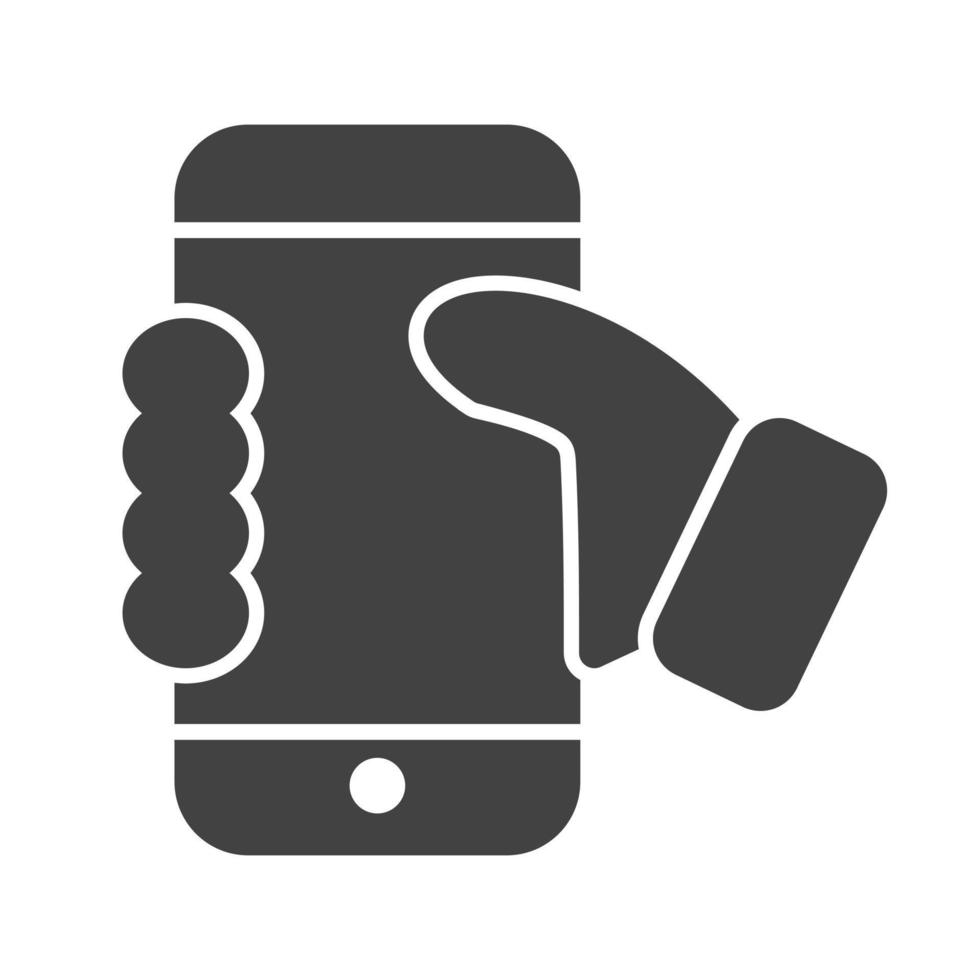 segurando o ícone preto do glifo do smartphone vetor