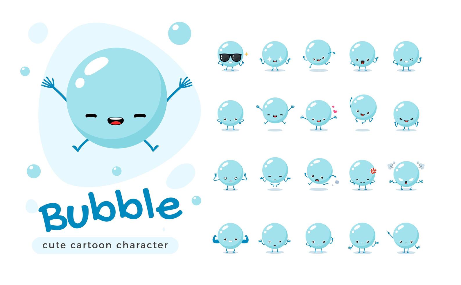 conjunto de caracteres de mascote bolha azul vetor