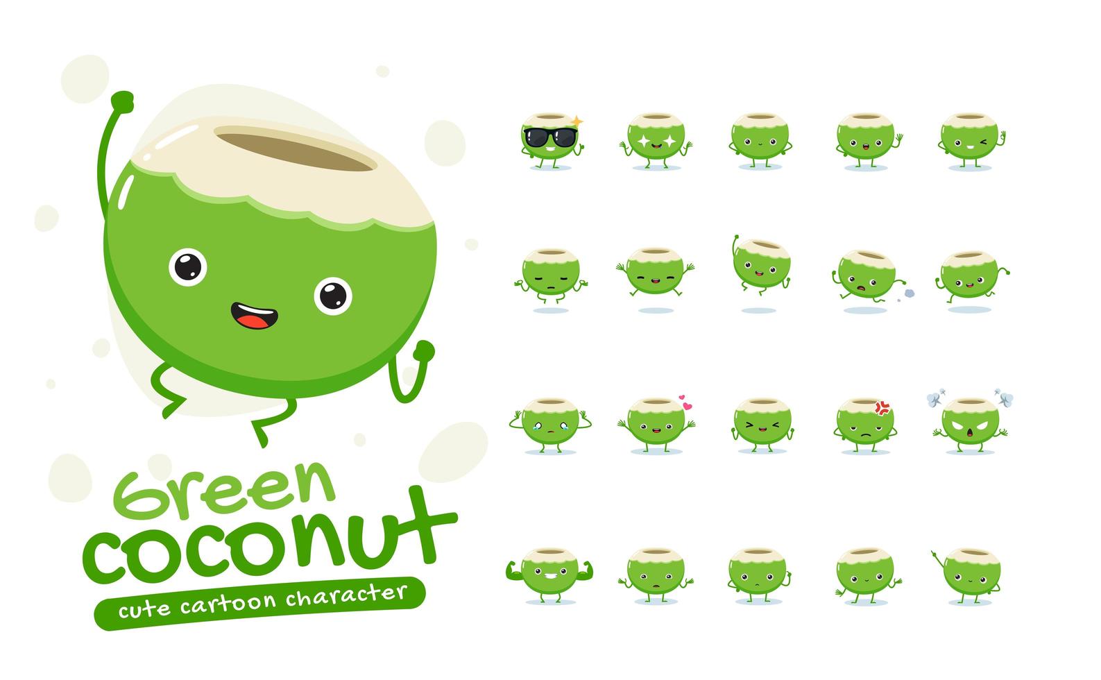 conjunto de caracteres de mascote de coco verde vetor