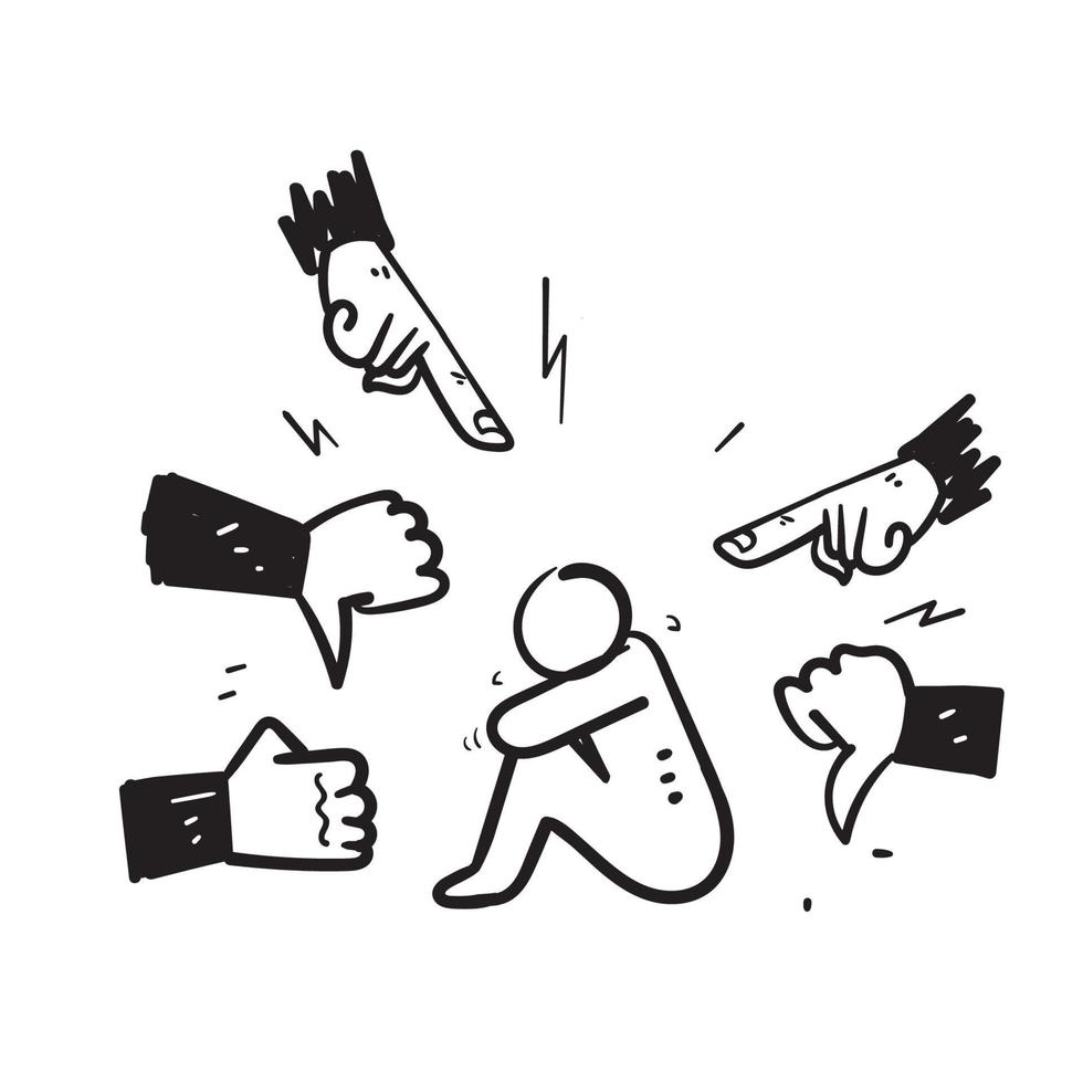 mão desenhada doodle vetor de ilustração de conceito de ícone de bullying social