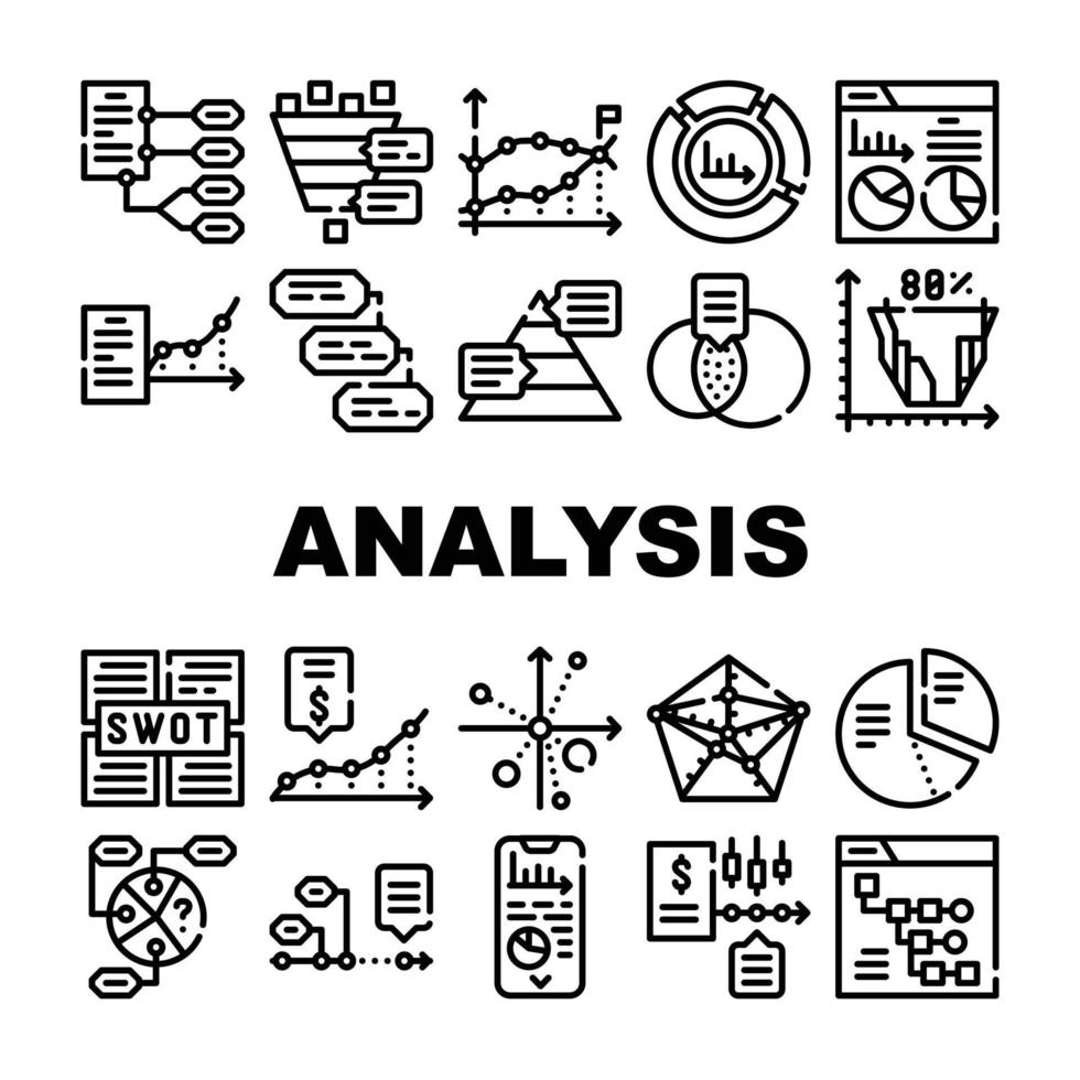 vetor de conjunto de ícones de coleção de diagrama de análise de dados