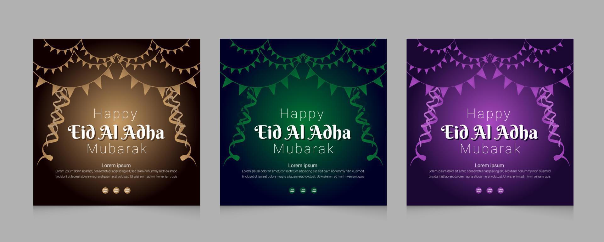 conjunto de design de modelo de web de postagem de mídia social eid al adha vetor