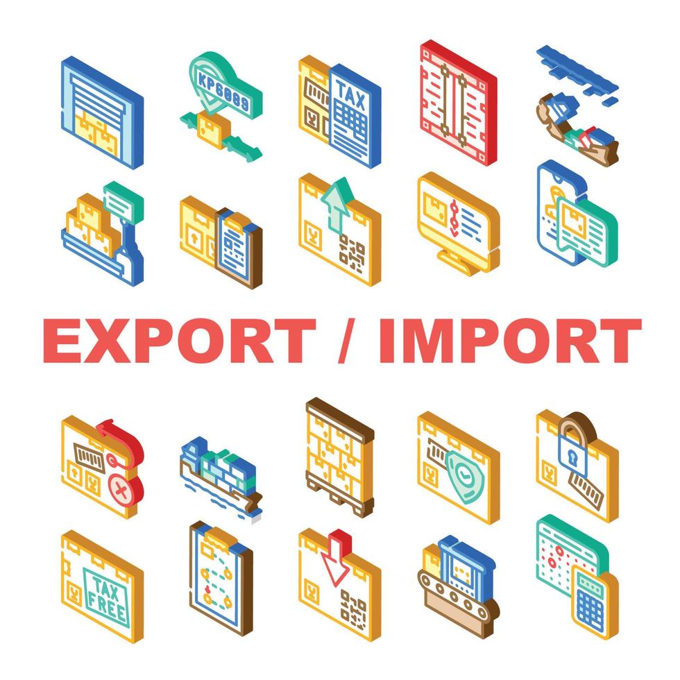 vetor de conjunto de ícones de transporte de exportação e importação