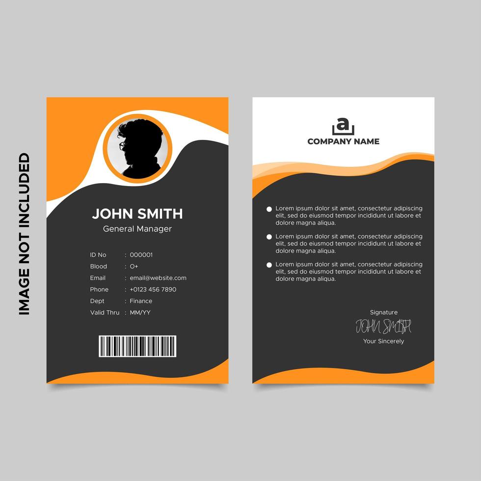 modelo de cartão de identificação de funcionário laranja preto vetor