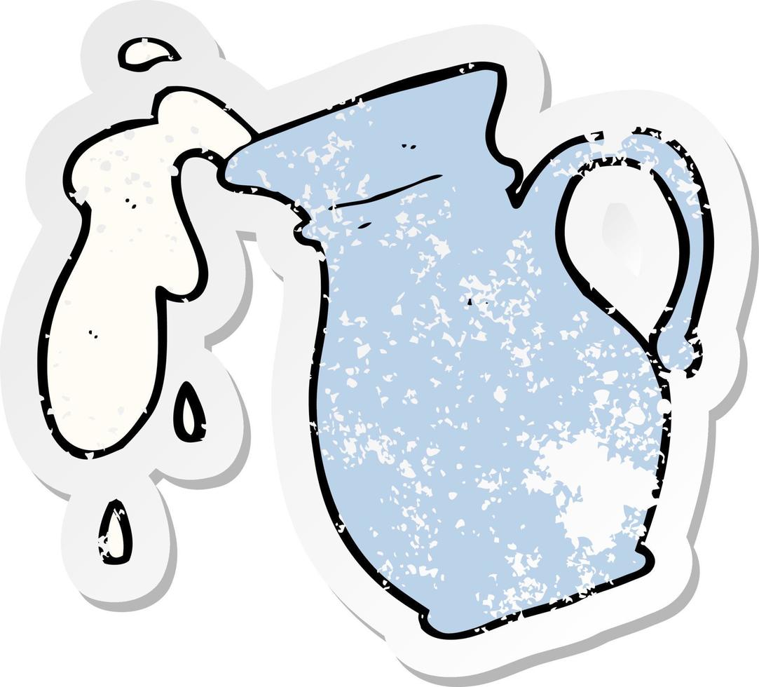 adesivo retrô angustiado de um jarro de leite de desenho animado vetor