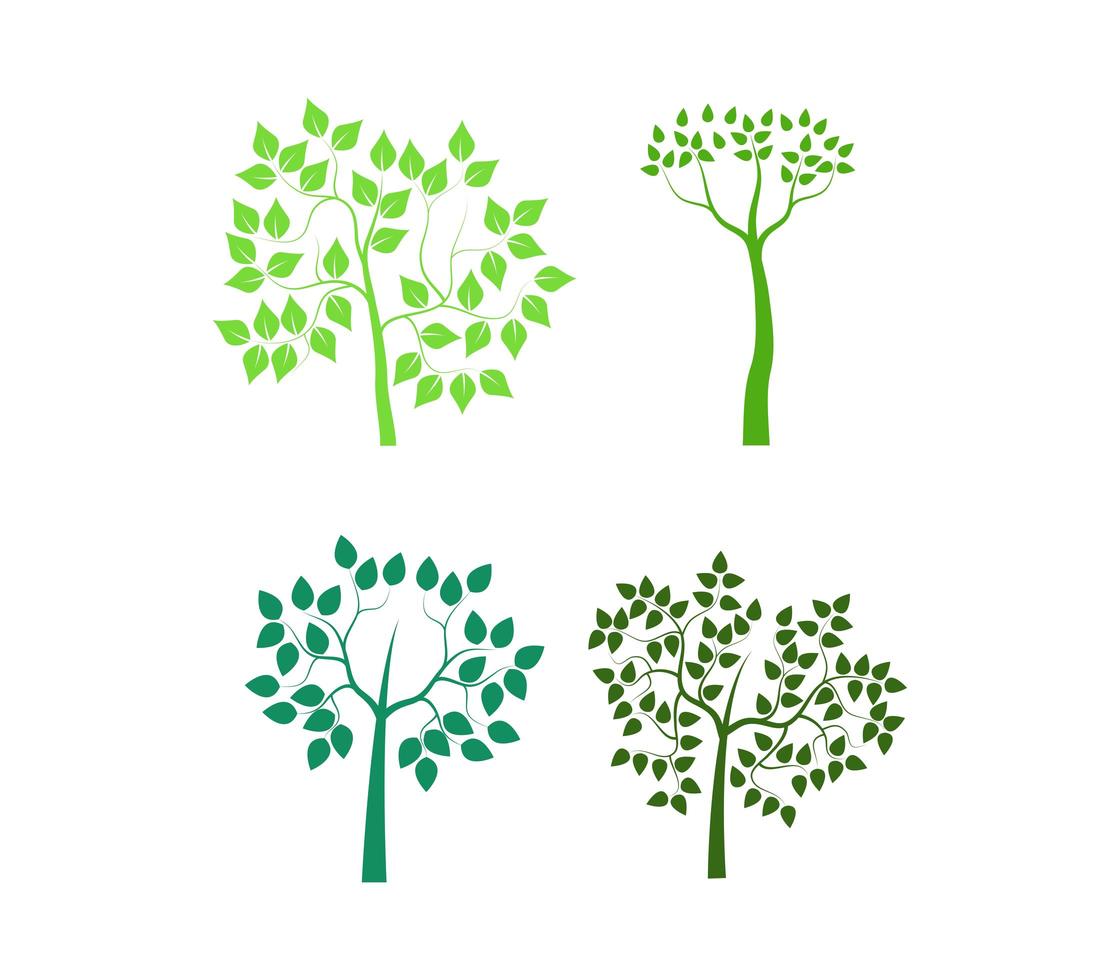 conjunto de árvores verdes em branco vetor