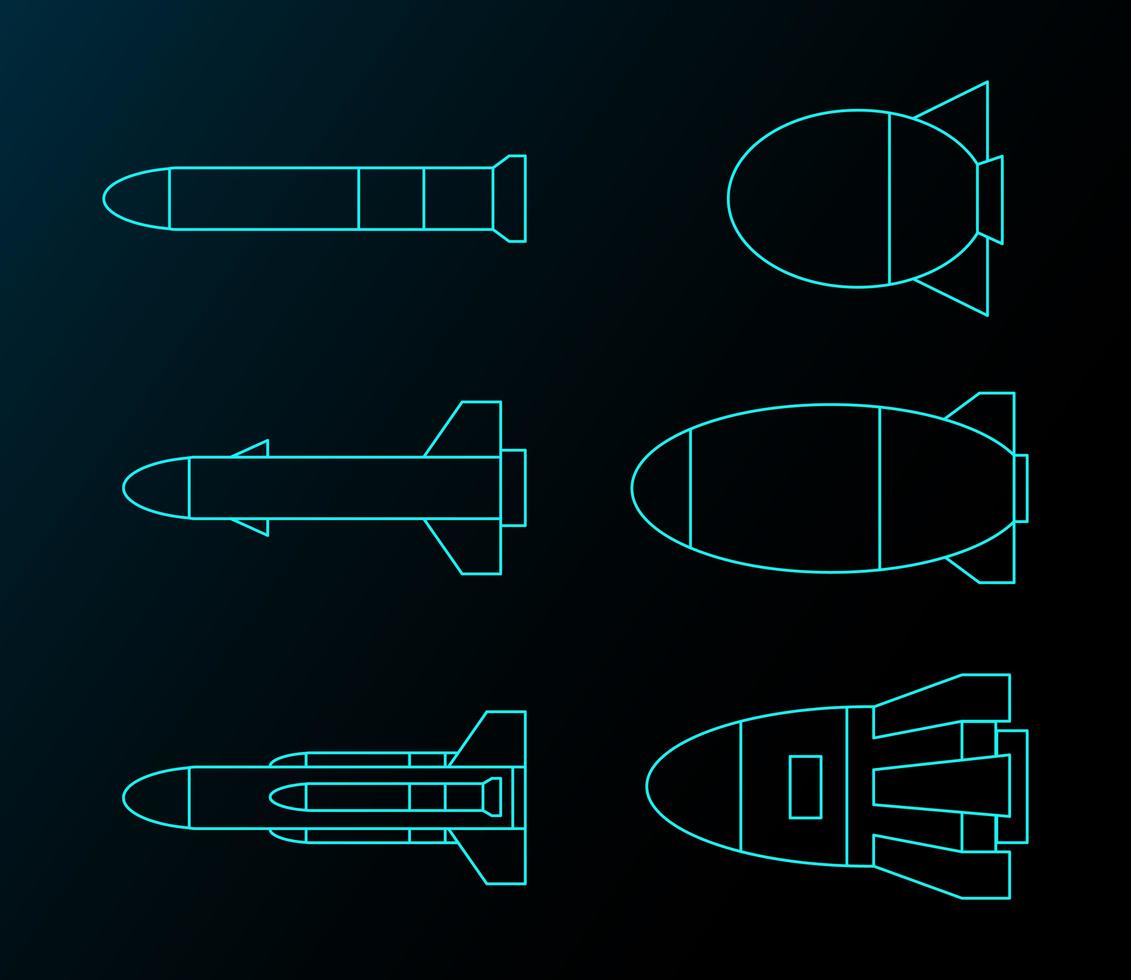 conjunto de desenho de linha de míssil futurista vetor