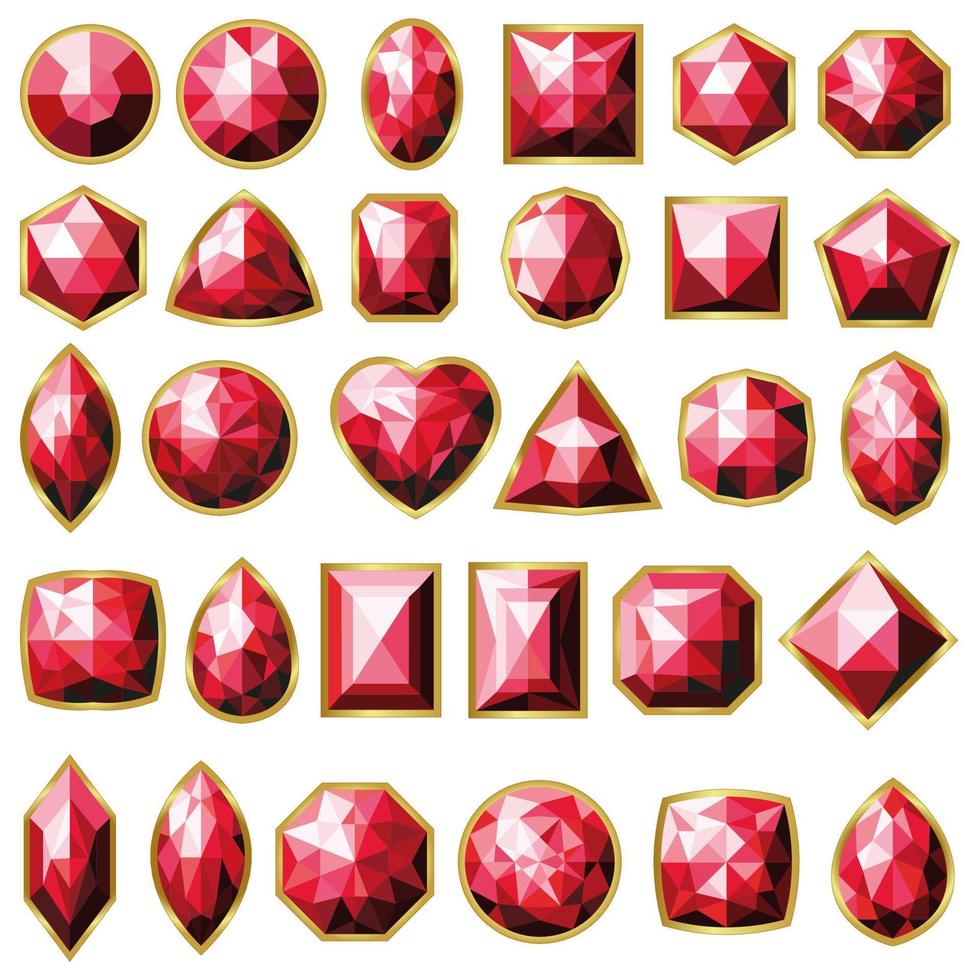 pedras preciosas vermelhas. grande conjunto de cristais vermelhos. vetor