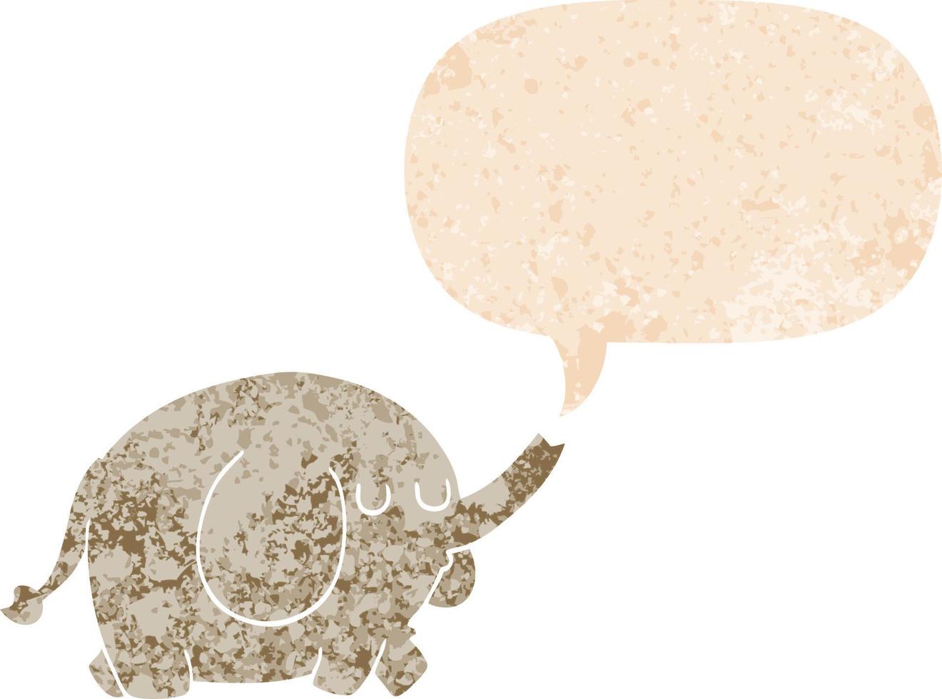 elefante de desenho animado e bolha de fala em estilo retrô texturizado vetor
