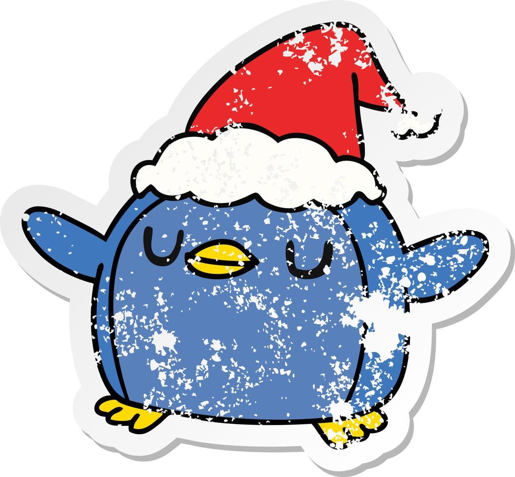 desenho de adesivo angustiado de natal de pinguim kawaii vetor