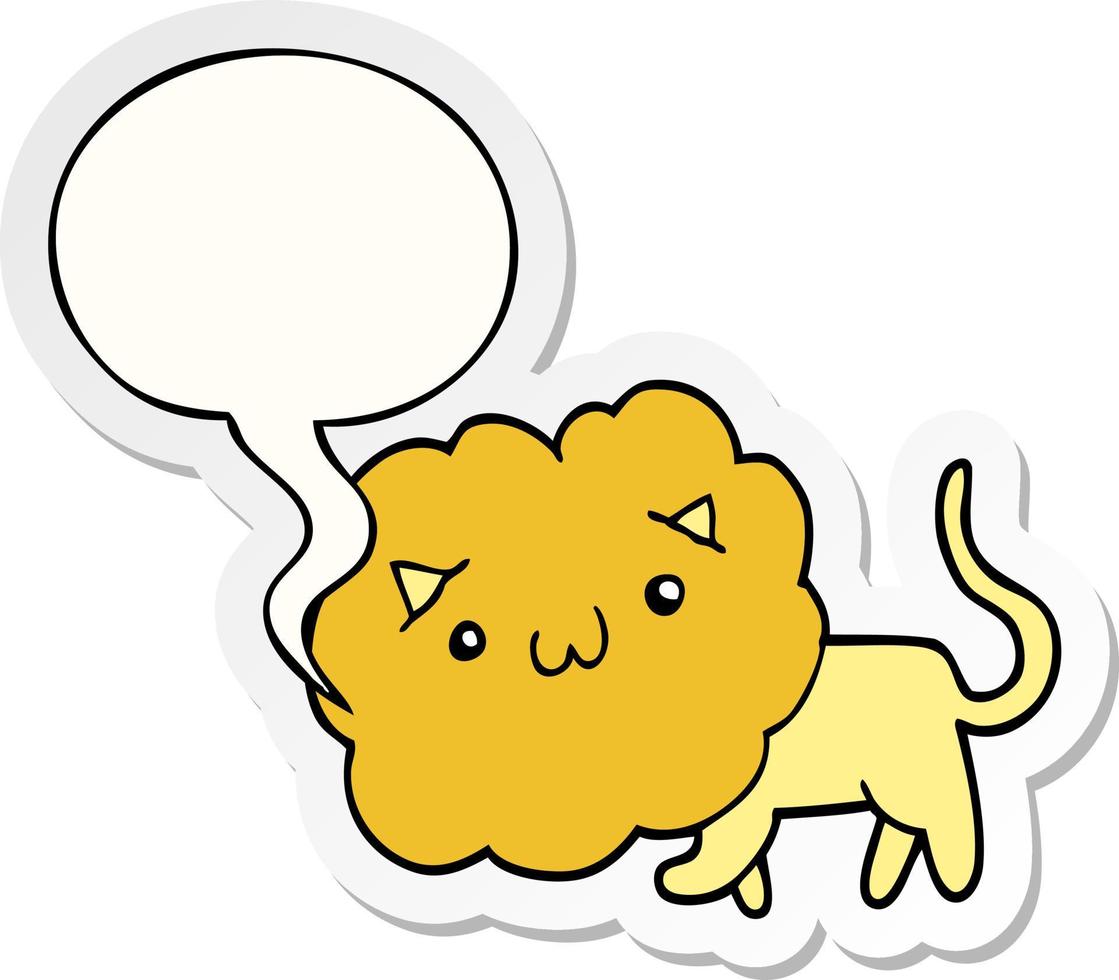 adesivo de bolha de fala e leão de desenho animado fofo vetor