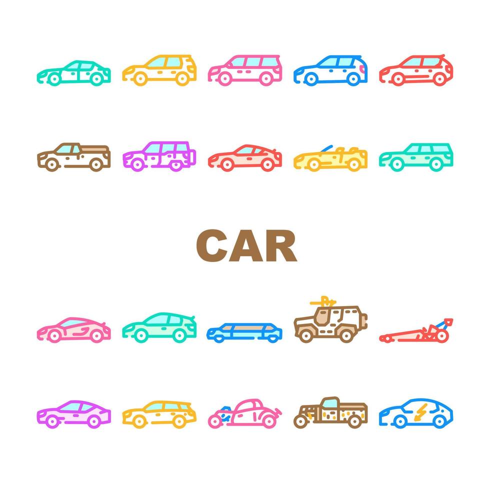 vetor de conjunto de ícones de tipo de corpo diferente de transporte de carro