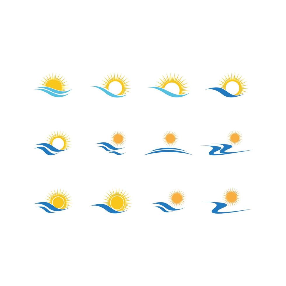 onda de água do mar e ícone de sol ilustração vetorial design logotipo - vetor