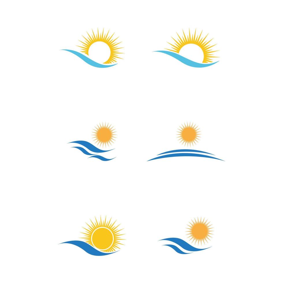 onda de água do mar e ícone de sol ilustração vetorial design logotipo - vetor