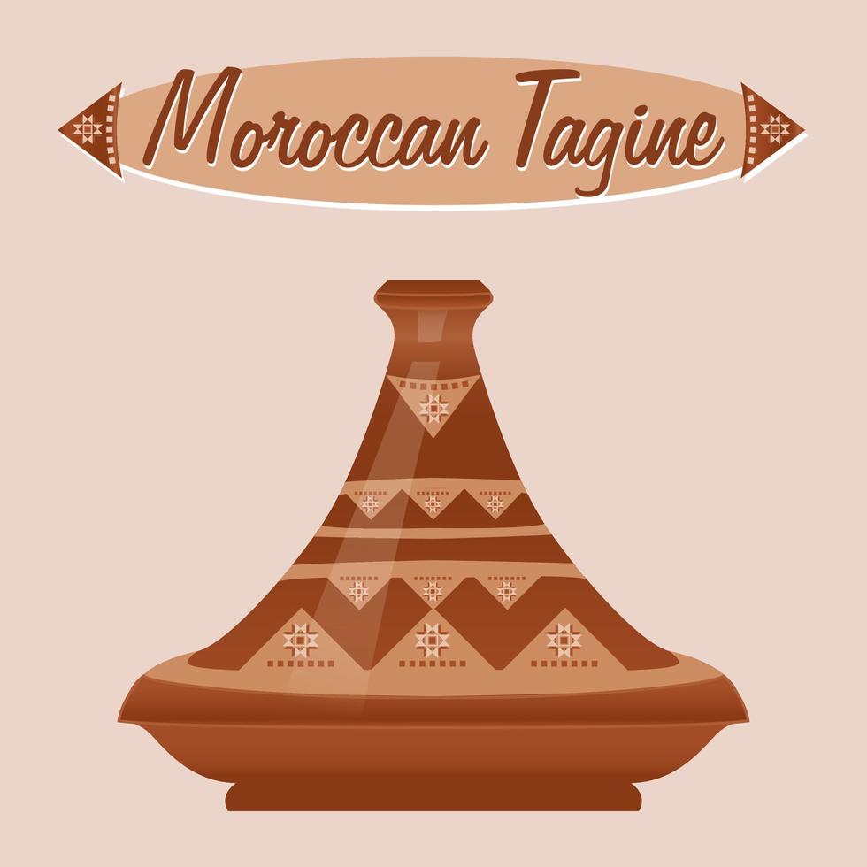 tagine marroquina, pote de cerâmica. tajine é um dos utensílios de cozinha mais famosos do mundo. prato marroquino. ilustração vetorial. vetor