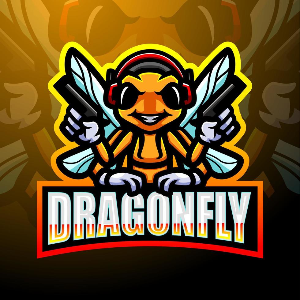 design de logotipo de mascote esport libélula vetor