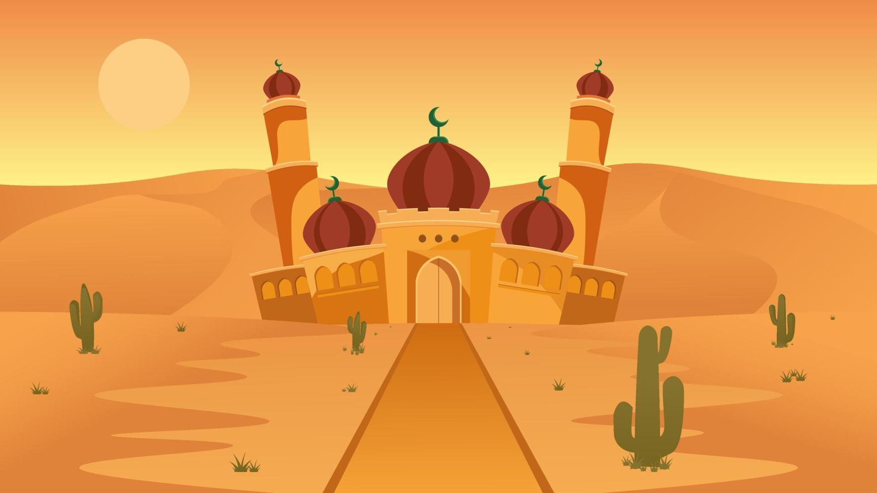 bela ilustração de paisagem vetorial de mesquita vetor