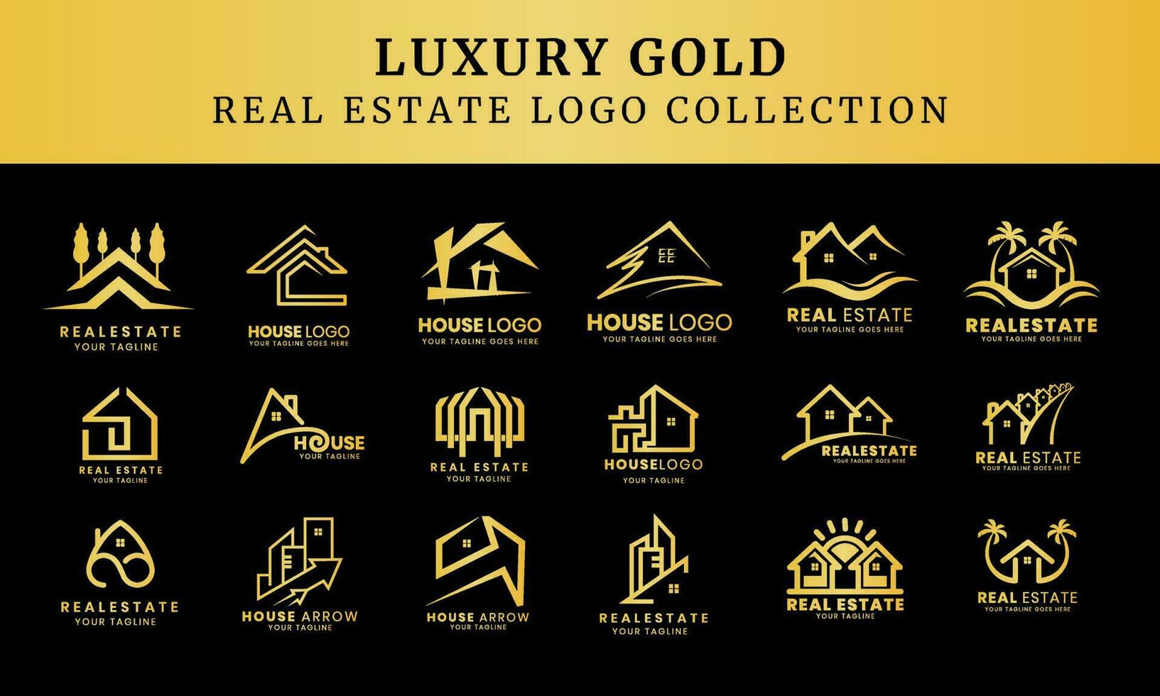 coleção de conjuntos de arquitetura de edifícios de luxo, símbolos de design de logotipo imobiliário vetor