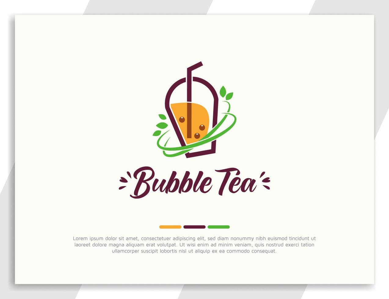 logotipo de chá de bolha fresco com folhas verdes vetor