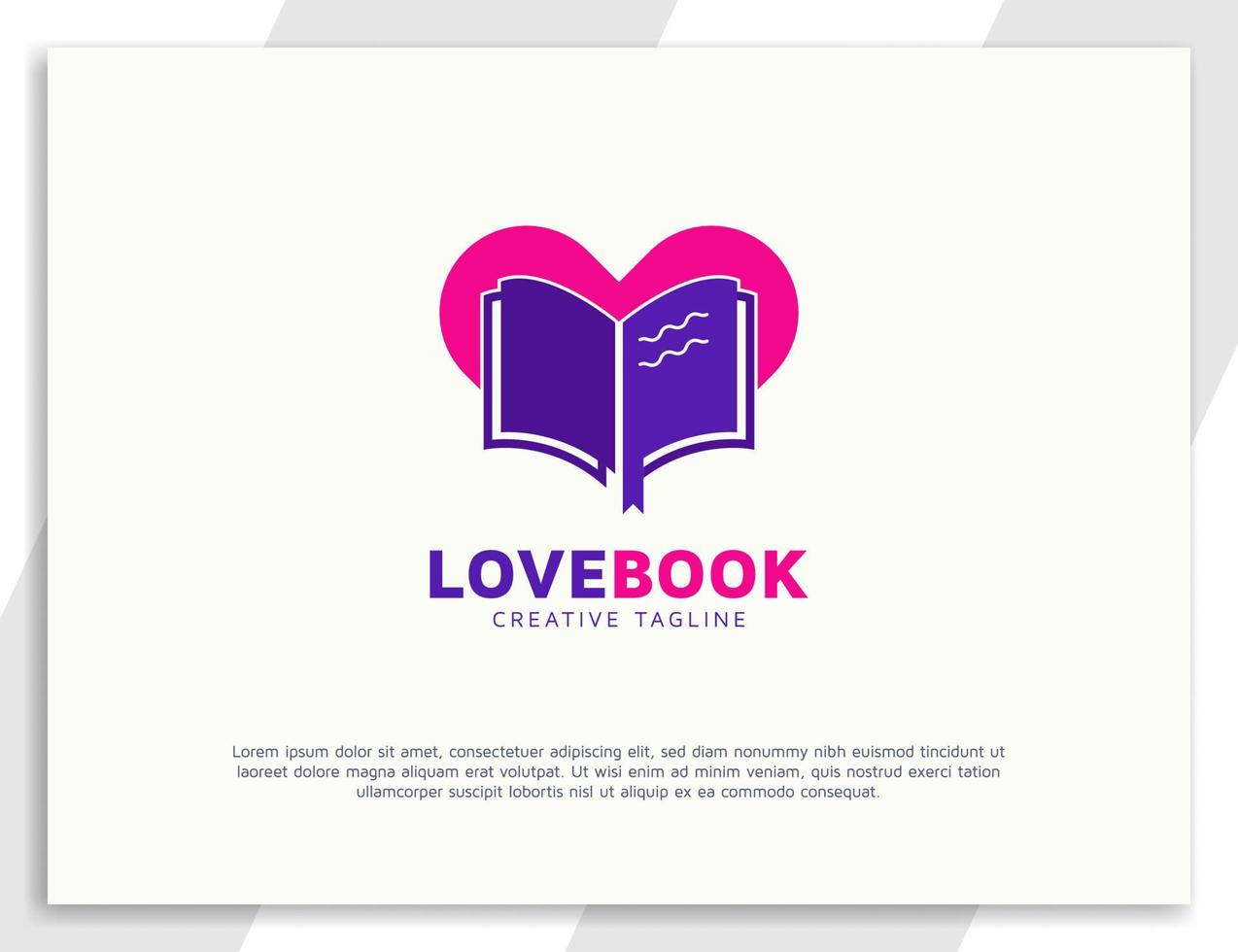 livro de logotipo de amor com design de símbolo de coração vetor