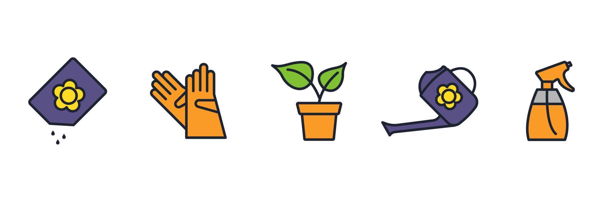 modelo de símbolo de ícone de conjunto de flores e jardinagem para ilustração em vetor de logotipo de coleção de design gráfico e web