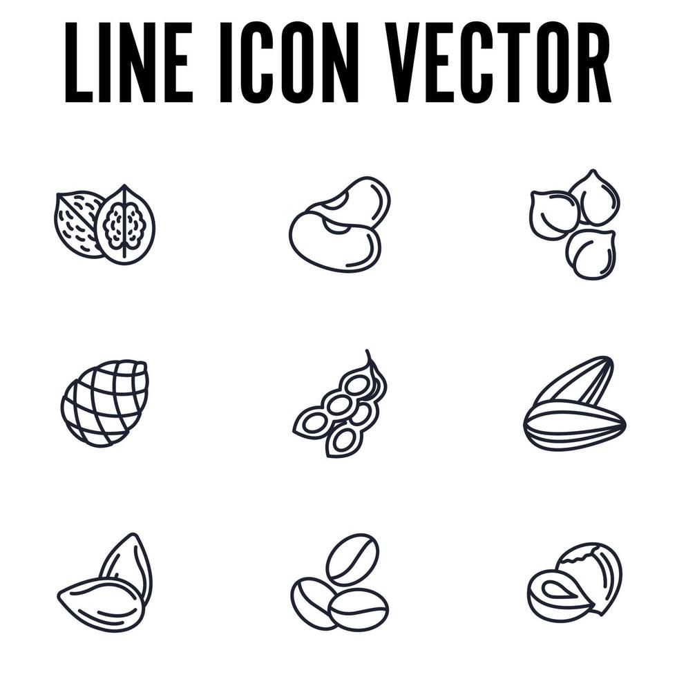 elementos de nozes, sementes e feijão conjunto modelo de símbolo de ícone para ilustração em vetor logotipo de coleção de design gráfico e web