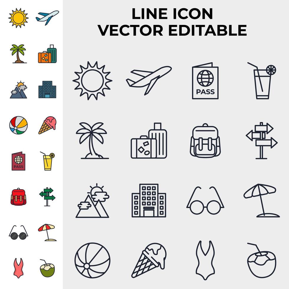 férias de verão definir modelo de símbolo de ícone para ilustração em vetor de logotipo de coleção de design gráfico e web
