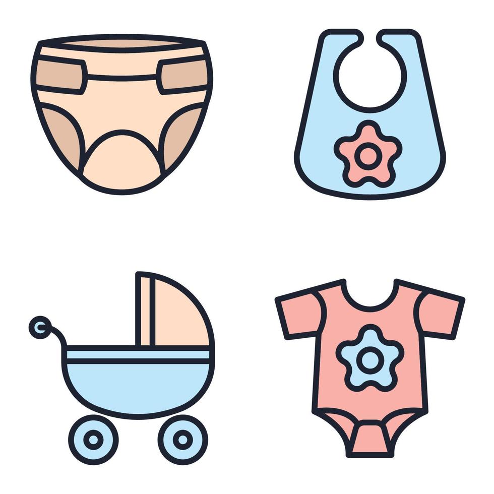 bebês, brinquedos de bebê, alimentação e modelo de símbolo de ícone de conjunto de cuidados para ilustração em vetor de logotipo de coleção de design gráfico e web