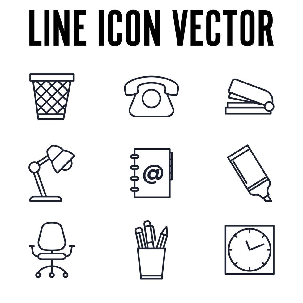 espaço de trabalho de escritório definir modelo de símbolo de ícone para ilustração em vetor de logotipo de coleção de design gráfico e web