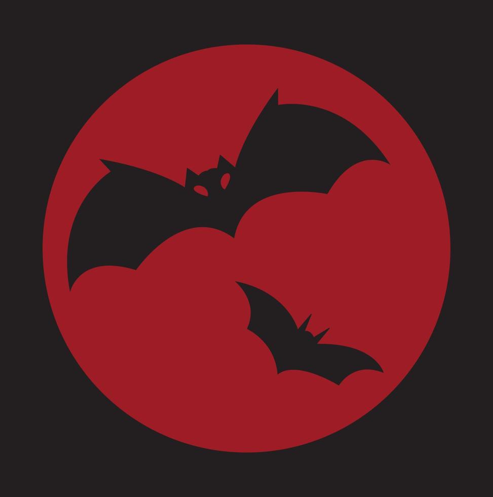 dois morcegos no fundo da lua vermelha. dia das Bruxas. ilustração em vetor estoque isolado no fundo preto.
