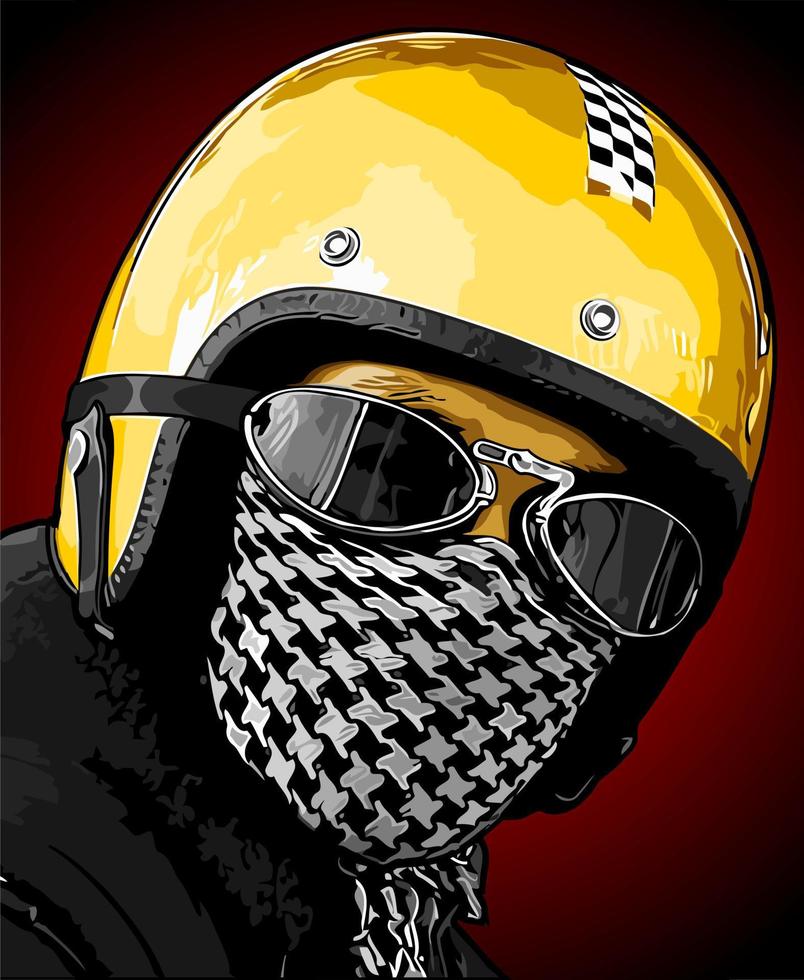 motociclista mascarado usando um capacete... vetor