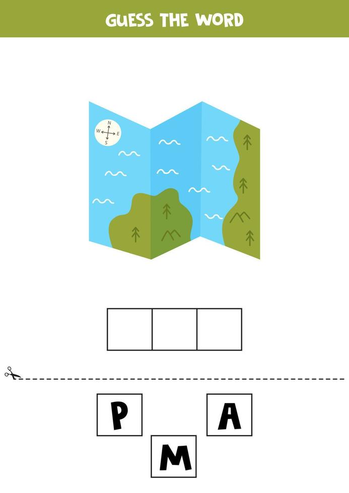 jogo de ortografia para crianças. mapa dos desenhos animados. vetor