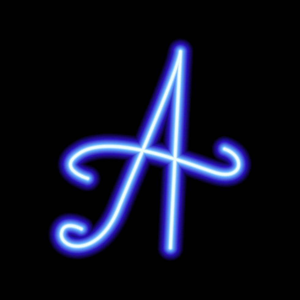 símbolo azul neon a em um fundo preto vetor