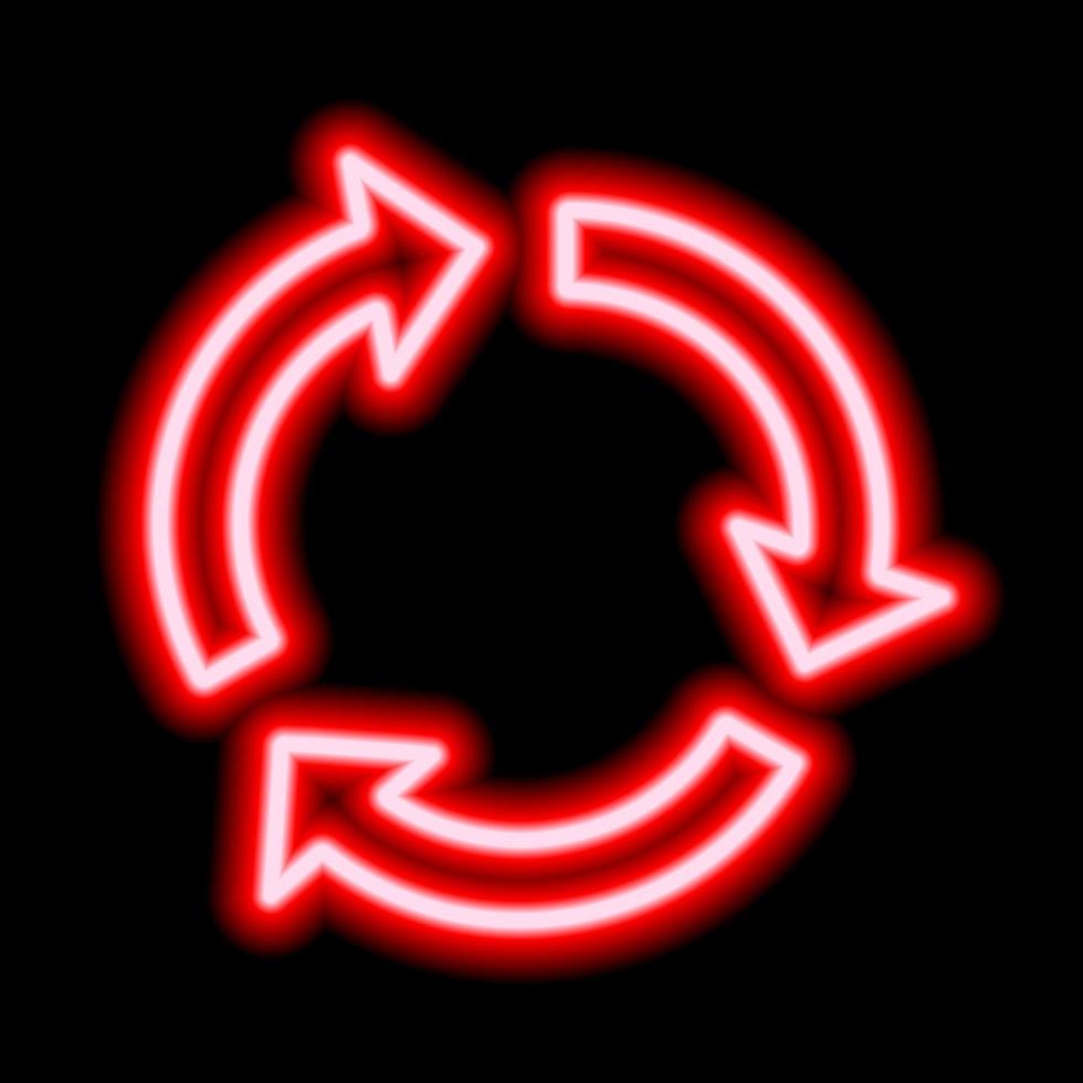 seta de reciclagem de néon vermelho sobre fundo preto. vetor