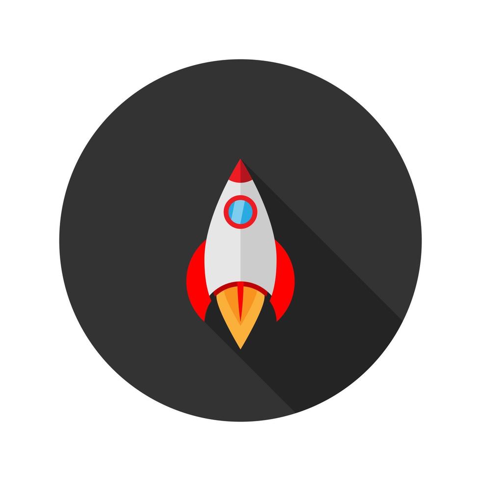 ilustração em vetor de um foguete vermelho e branco no círculo cinza. ícone de um foguete