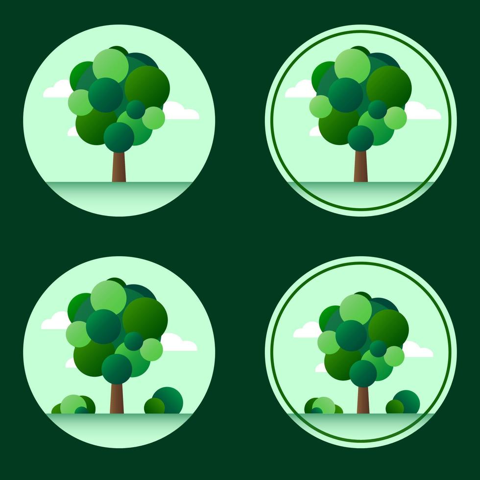 conjunto de ícones planos com árvore. ícones de ecologia. ícones verdes redondos simples com plantas. ilustração plana vetor