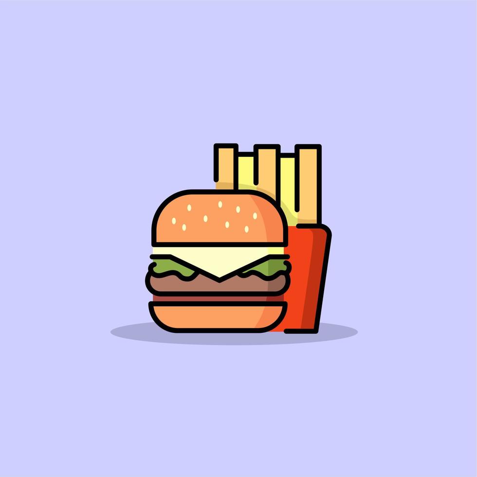 vetor de ícone de hambúrguer e batatas fritas de comida para web, computador e aplicativo móvel