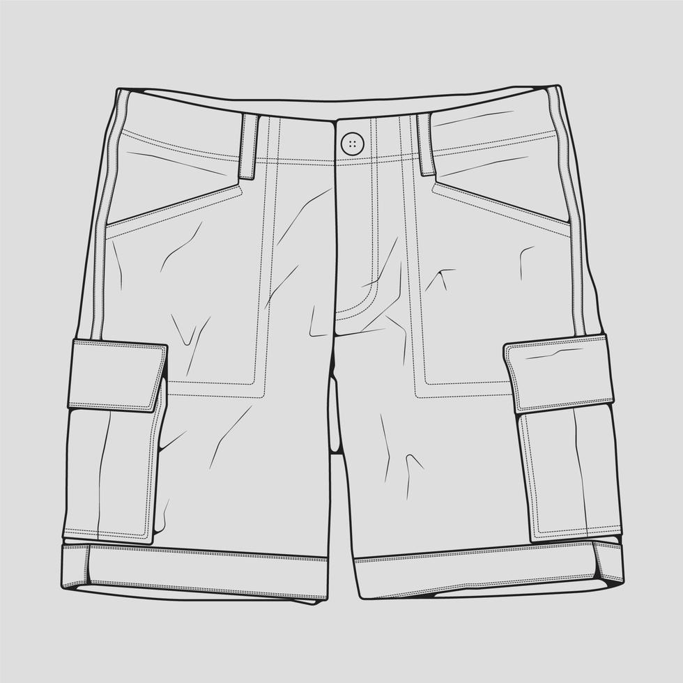 vetor de desenho de contorno de calças curtas, calças curtas em um estilo de desenho, contorno de modelo de treinadores, ilustração vetorial.