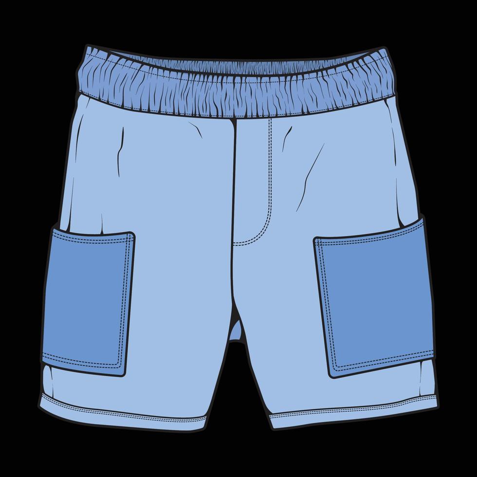 vetor de desenho de bloco de cores de calças curtas, calças curtas em um estilo de desenho, modelo de treinadores, ilustração vetorial.