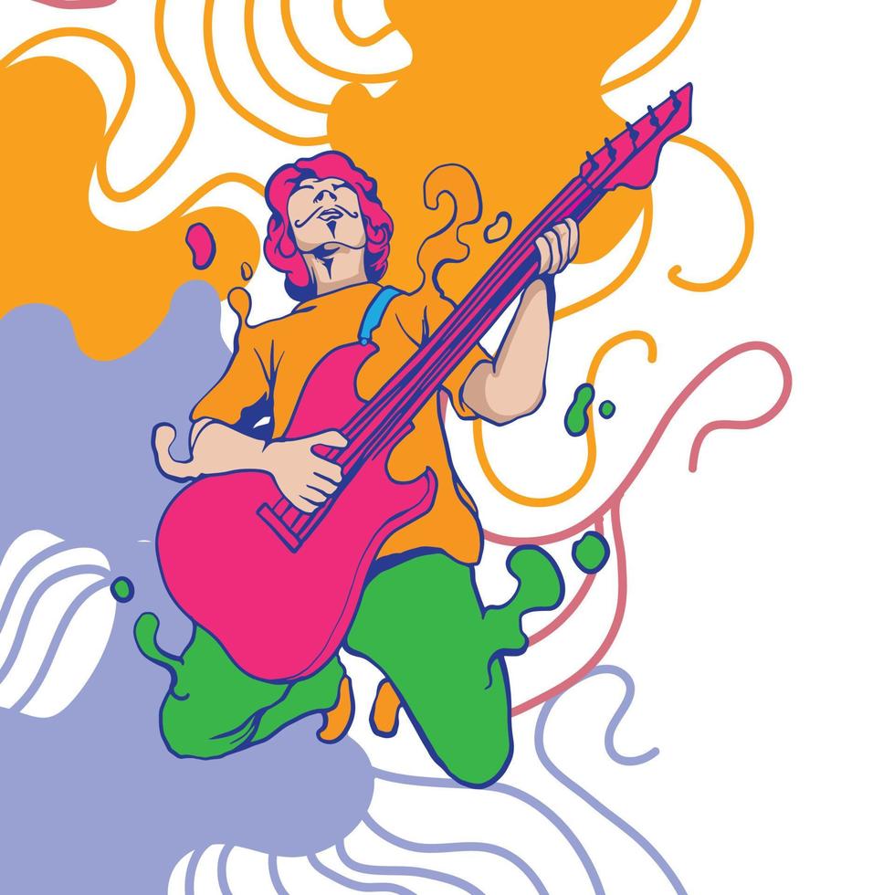 ilustração guitarrista diversão cor vetor