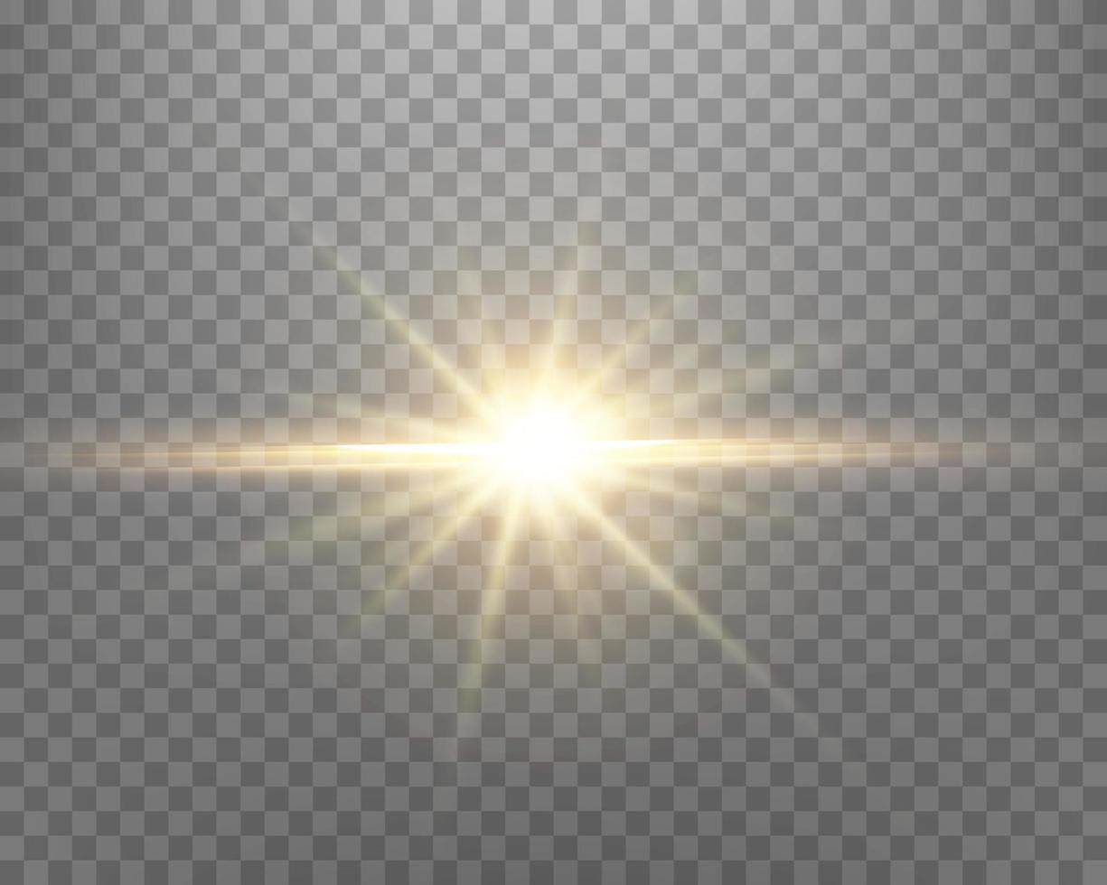 reflexo da lente da luz solar, flash do sol com raios e holofotes. ilustração vetorial. vetor