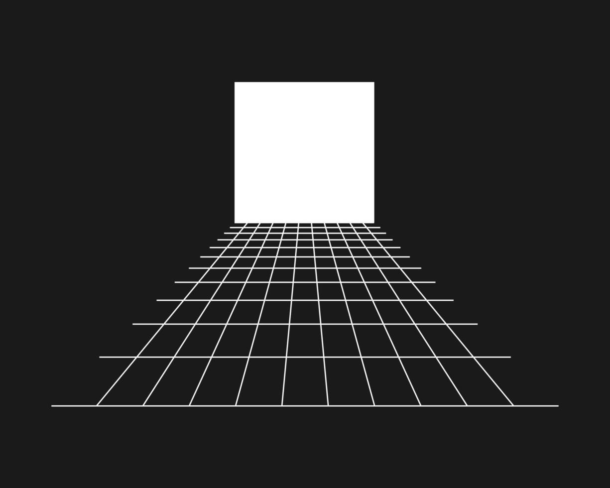 grade cibernética, túnel retangular de perspectiva retro punk. geometria do túnel de grade em fundo preto. ilustração vetorial. vetor