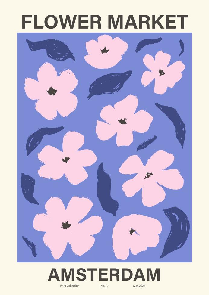 cartaz do mercado de flores. ilustração floral abstrata. arte de parede botânica, estética de pôster vintage. vetor